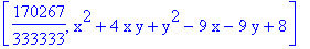[170267/333333, x^2+4*x*y+y^2-9*x-9*y+8]